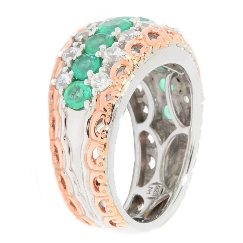 Gems en Vogue Grizzly Emerald & Zircon Palladium Sterling Silver 18k Ring Sz 8! - Picture 3 of 10